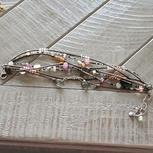 Silpada Multi-strand Beaded Bracelet with Pink, Gold, Silver and Green Beads